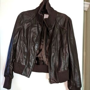 Halogen Brown Leather Moto Jacket, sz L